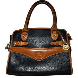 Vintage Dooney & Bourke Satchel All Weather Leather Pebble Brass Buckle Navy